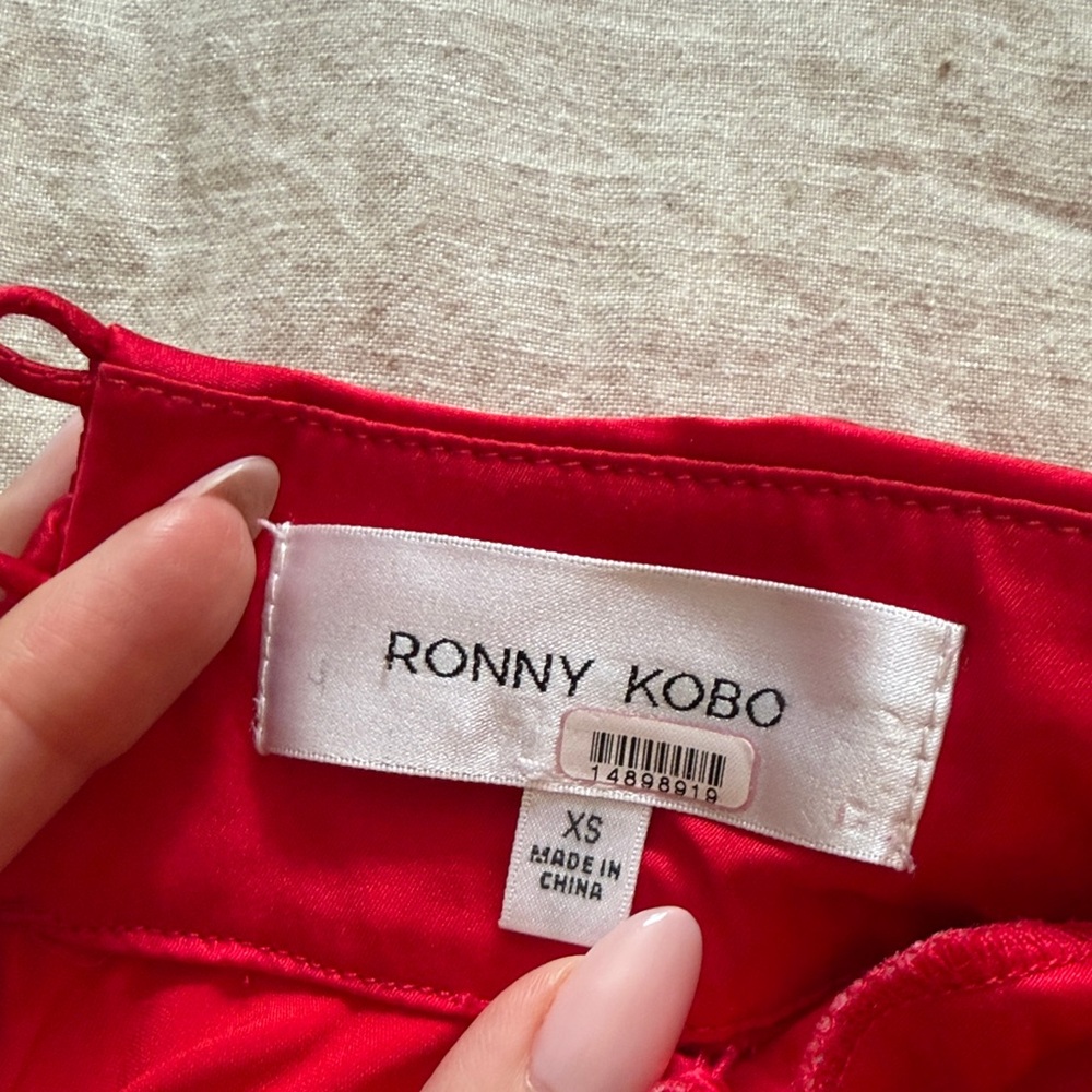 Ronny Kobo Red Long-Sleeve Silk Wrap Mini Dress (Size XS) - Picture 2 of 5